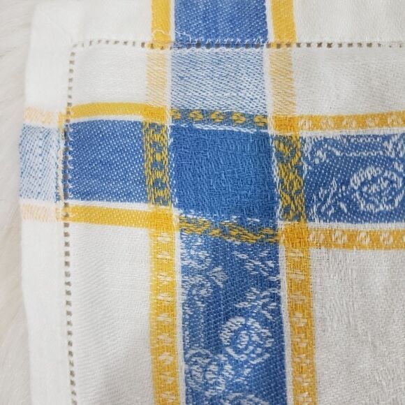 Vintage 50s 60s White Yellow Blue Square Scarf - Picture 5 of 6